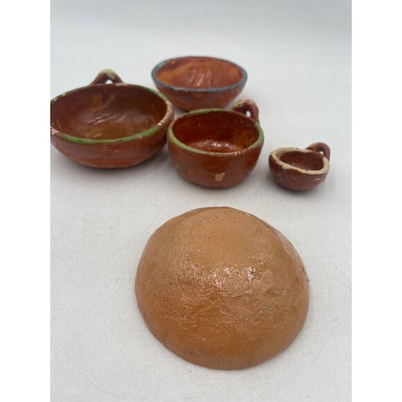 Vintage Miniature Handcrafted Mexican Clay Bowls Rustic Artisan Decor - Picture 4 of 7